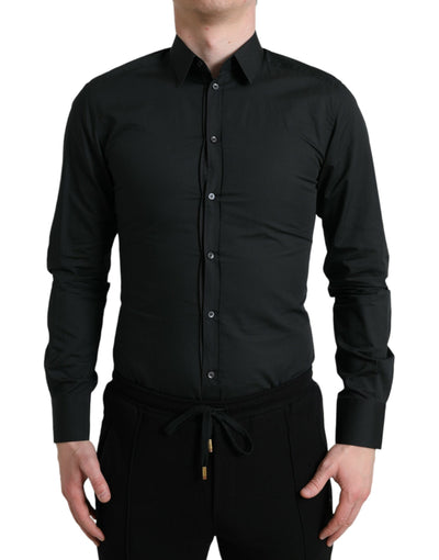 Dolce & Gabbana Schwarzes Baumwoll-Seidenhemd GOLD Formal Dress Shirt