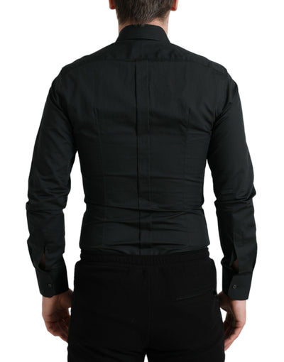 Dolce & Gabbana Schwarzes Baumwoll-Seidenhemd GOLD Formal Dress Shirt