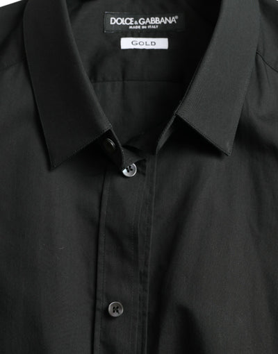 Dolce & Gabbana Schwarzes Baumwoll-Seidenhemd GOLD Formal Dress Shirt