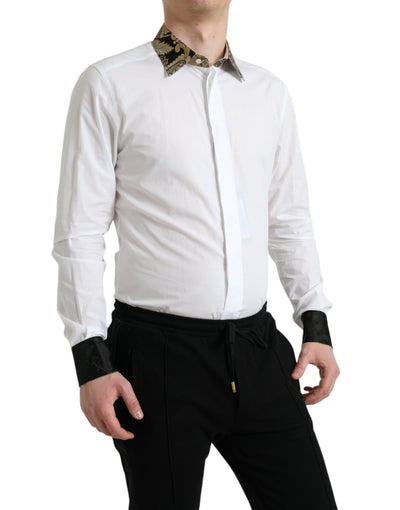 Dolce & Gabbana Weißes Jacquard-Baumwollhemd GOLD Formal Dress Shirt