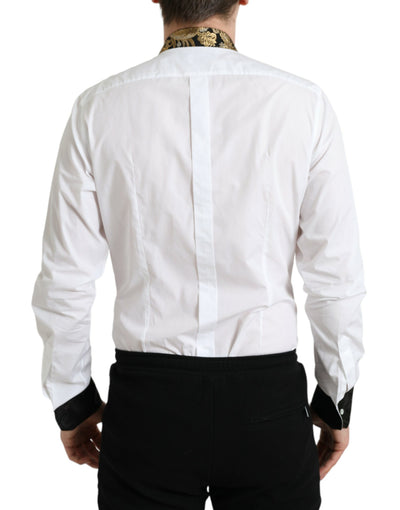 Dolce & Gabbana Weißes Jacquard-Baumwollhemd GOLD Formal Dress Shirt