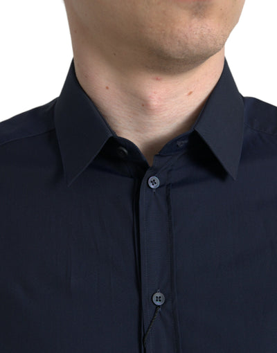 Dolce & Gabbana Marineblaues schmal geschnittenes formelles GOLD-Hemd