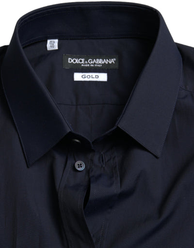 Dolce & Gabbana Marineblaues schmal geschnittenes formelles GOLD-Hemd