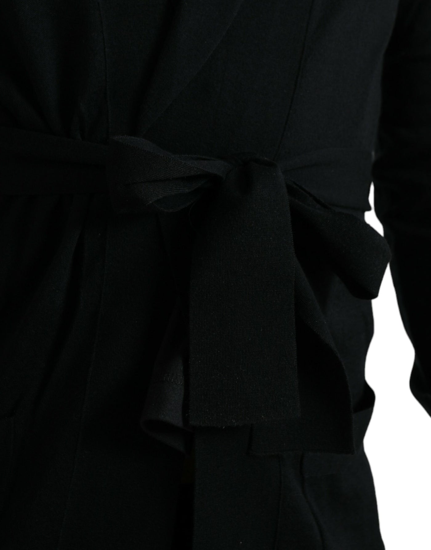 Dolce & Gabbana Schwarzer Kaschmir-Robenmantel mit Gürtel und langen Ärmeln