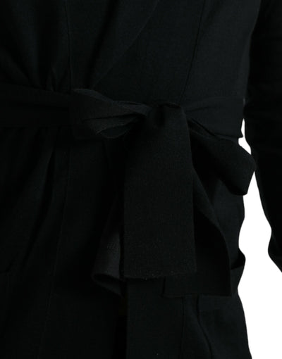 Dolce & Gabbana Schwarzer Kaschmir-Robenmantel mit Gürtel und langen Ärmeln