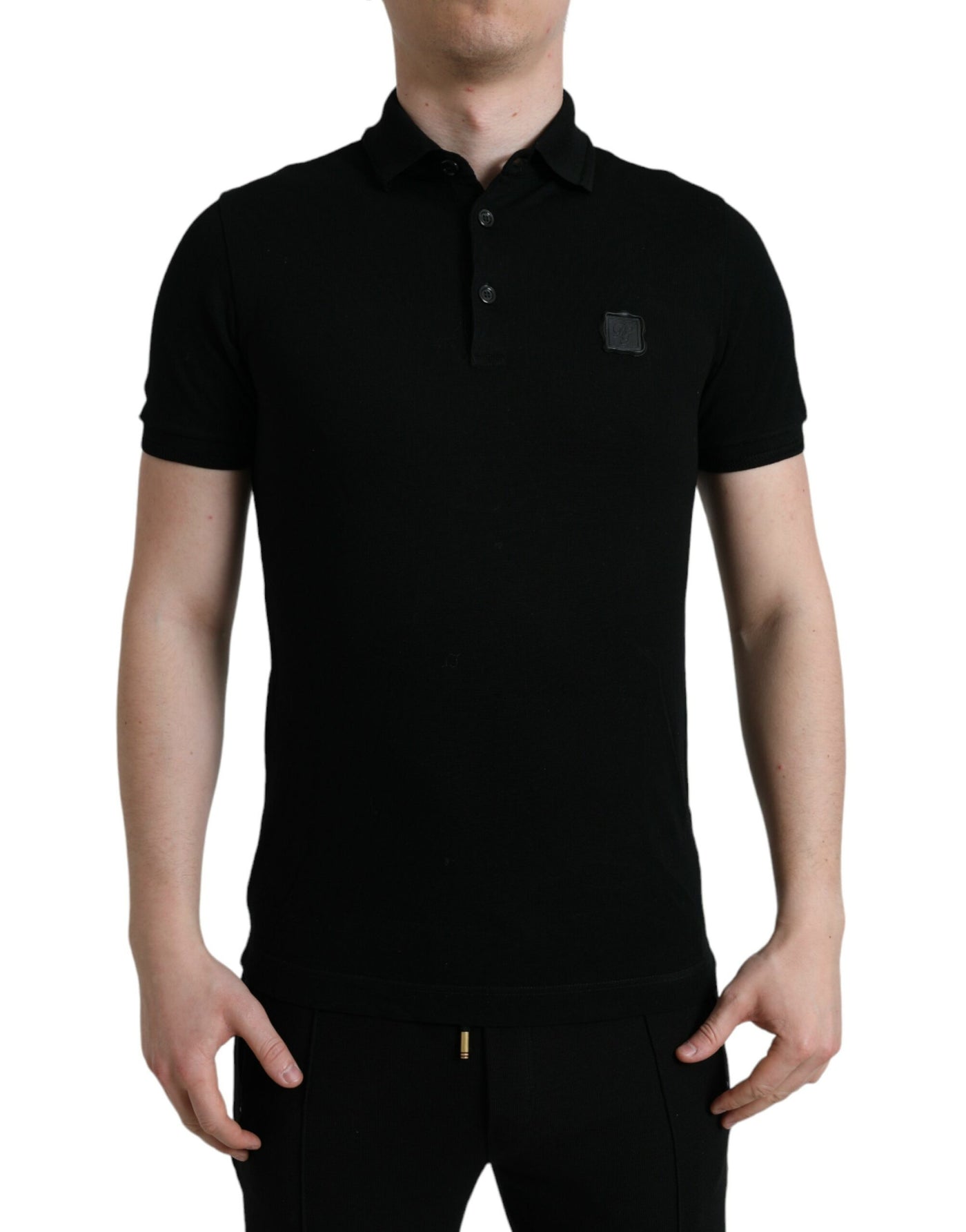 Dolce & Gabbana Schwarzes Logo-Kragen-T-Shirt mit kurzen Ärmeln