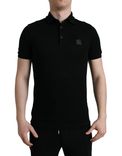 Dolce & Gabbana Schwarzes Logo-Kragen-T-Shirt mit kurzen Ärmeln