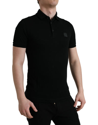 Dolce & Gabbana Schwarzes Logo-Kragen-T-Shirt mit kurzen Ärmeln