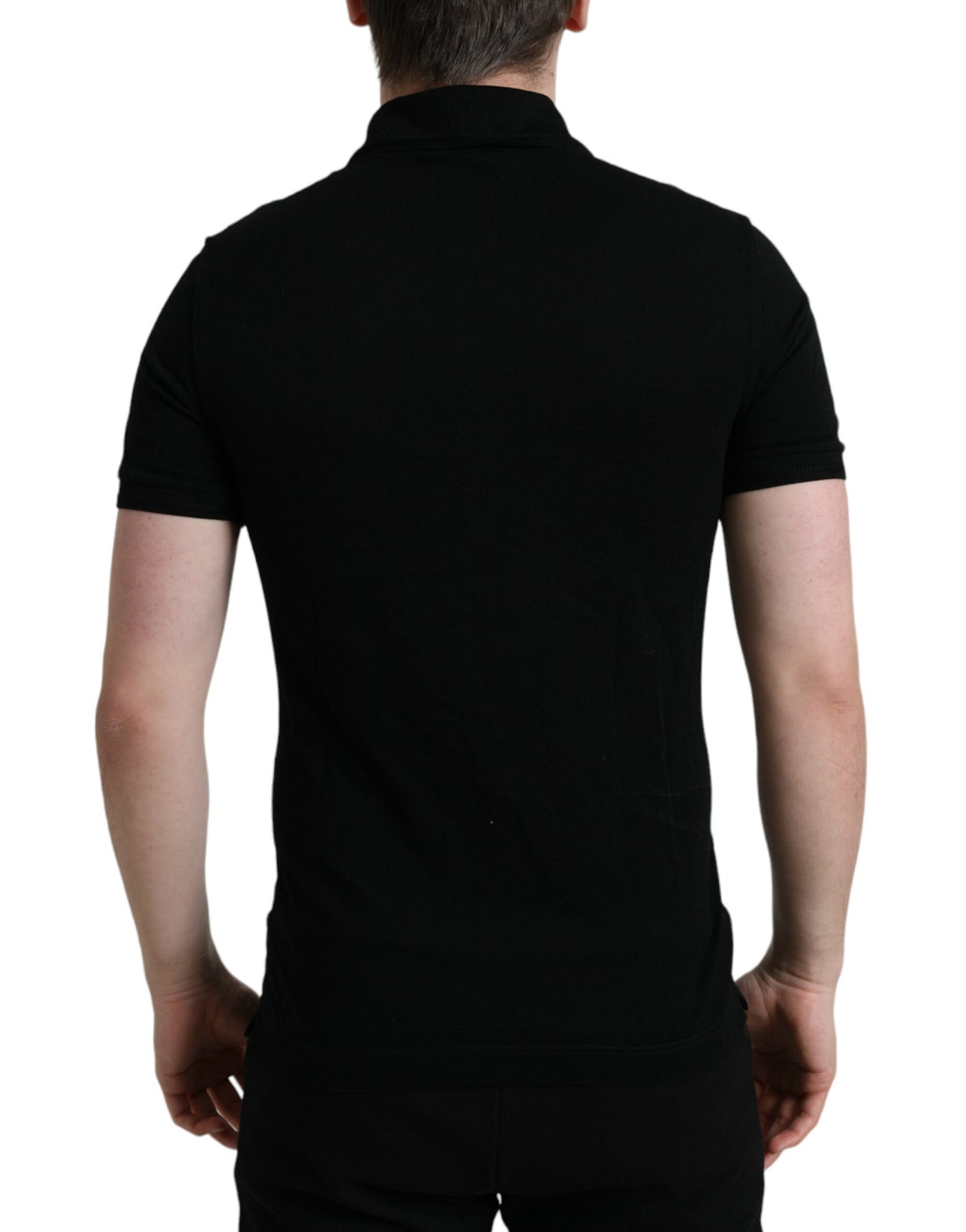 Dolce & Gabbana Schwarzes Logo-Kragen-T-Shirt mit kurzen Ärmeln