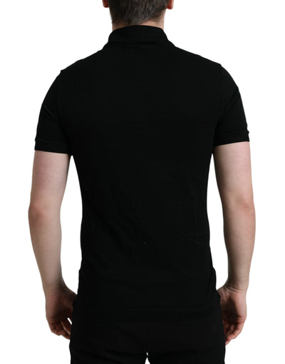 Dolce & Gabbana Schwarzes Logo-Kragen-T-Shirt mit kurzen Ärmeln