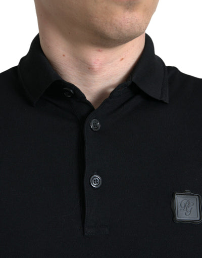 Dolce & Gabbana Schwarzes Logo-Kragen-T-Shirt mit kurzen Ärmeln