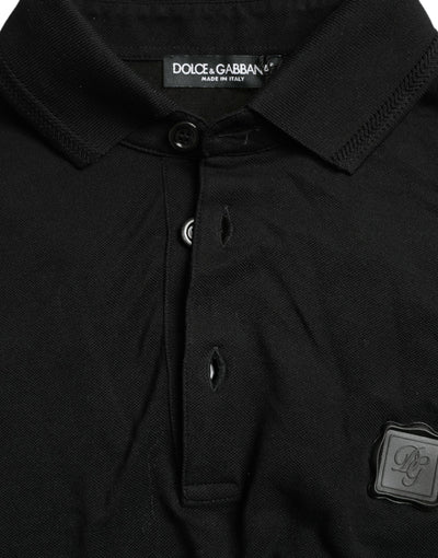 Dolce & Gabbana Schwarzes Logo-Kragen-T-Shirt mit kurzen Ärmeln