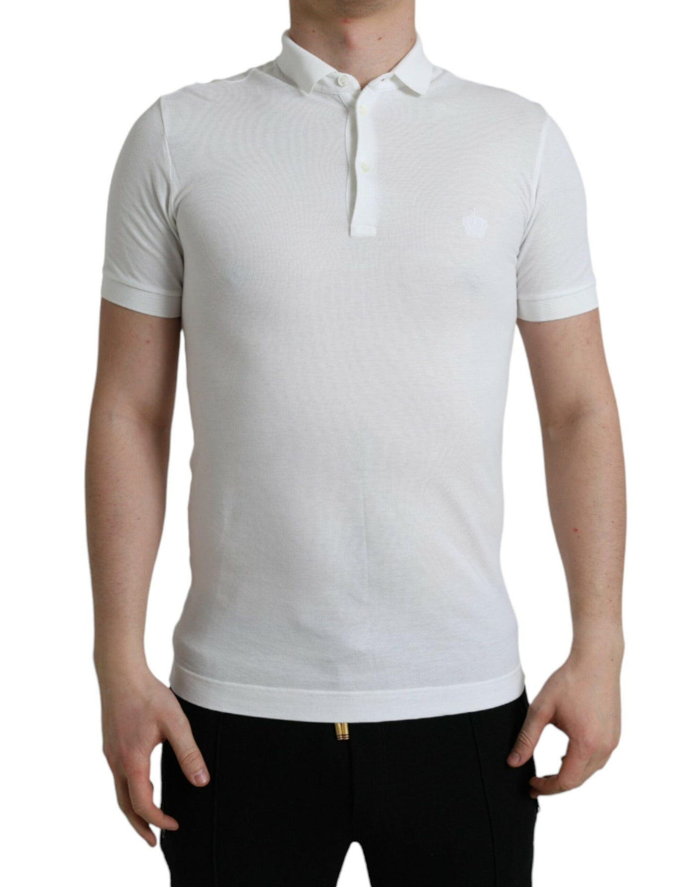 Dolce & Gabbana Weißes Kurzarm-T-Shirt mit Kragen und Krone