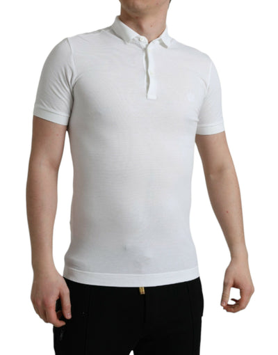 Dolce & Gabbana Weißes Kurzarm-T-Shirt mit Kragen und Krone