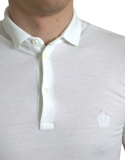 Dolce & Gabbana Weißes Kurzarm-T-Shirt mit Kragen und Krone