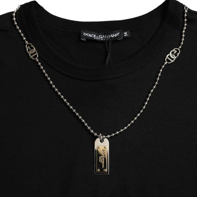 Dolce & Gabbana Schwarzes Silberketten-T-Shirt mit kurzen Ärmeln