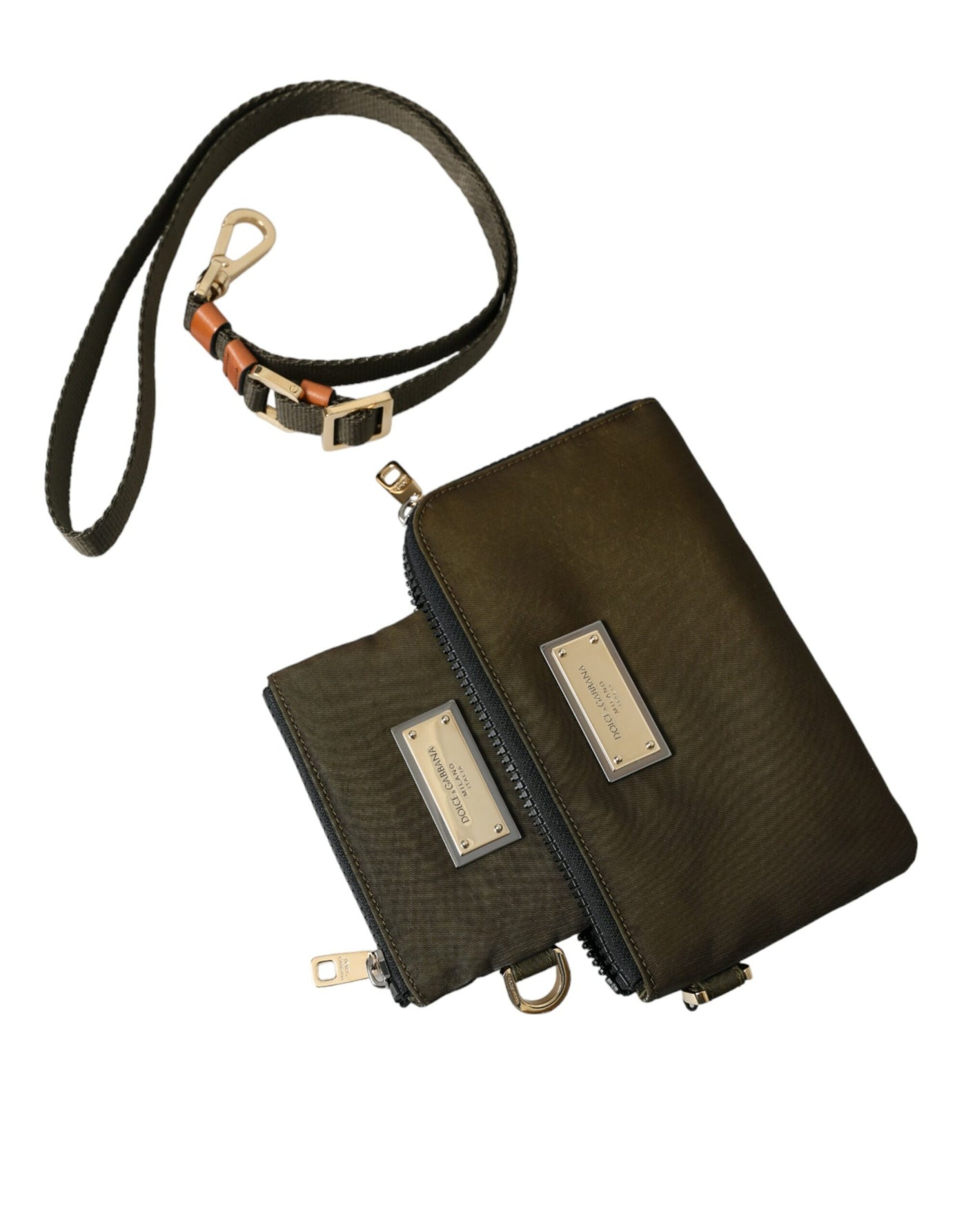 Dolce & Gabbana Dunkelgrünes Nylon Logo Multifunktionsset 2er Set Taschen