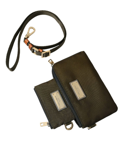 Dolce & Gabbana Dunkelgrünes Nylon Logo Multifunktionsset 2er Set Taschen