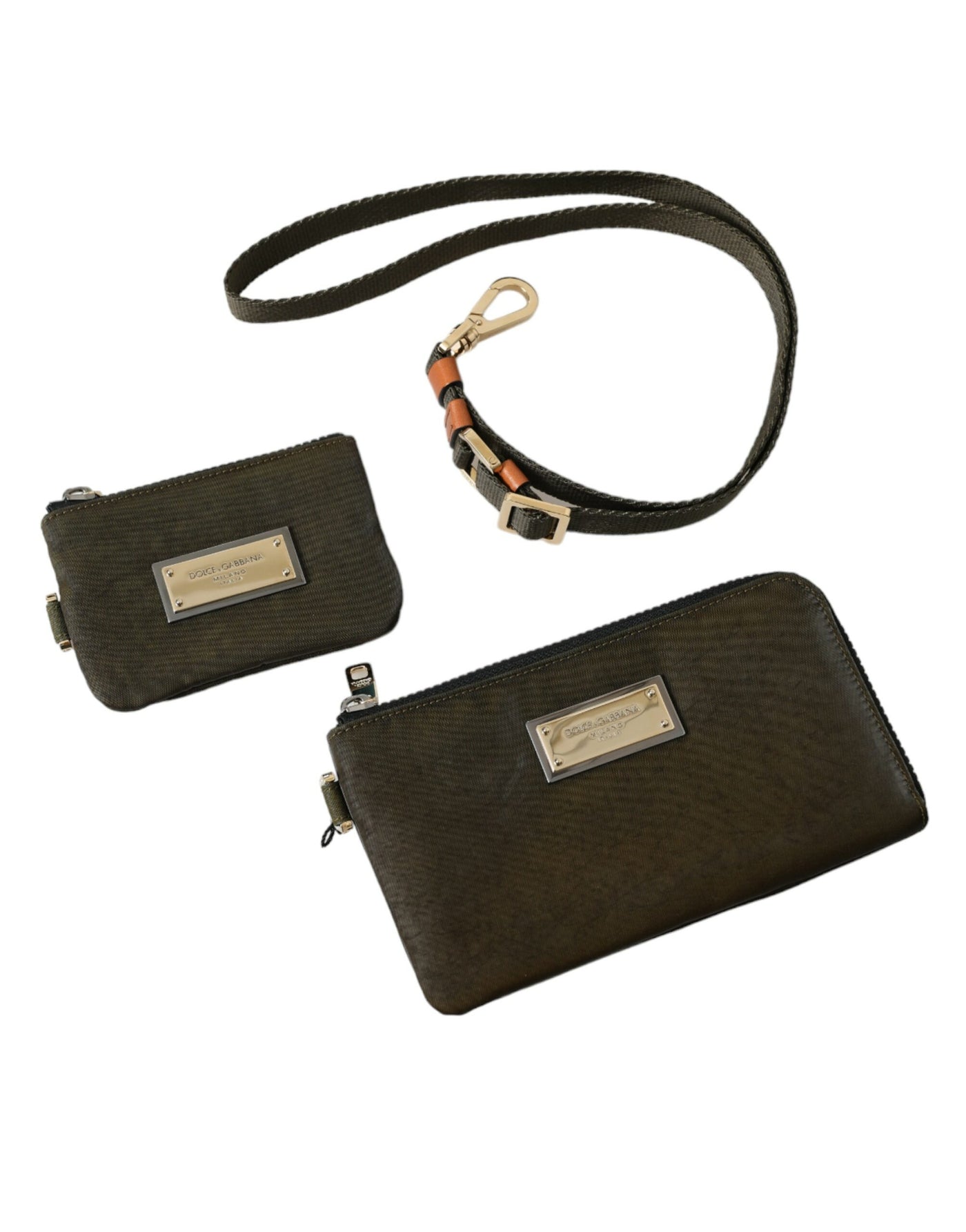 Dolce & Gabbana Dunkelgrünes Nylon Logo Multifunktionsset 2er Set Taschen