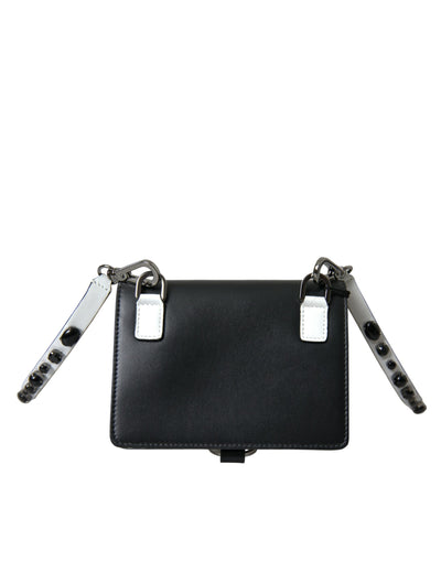 Dolce & Gabbana Schwarzes weißes Leder Crystal Embellished Cardholder Wallet