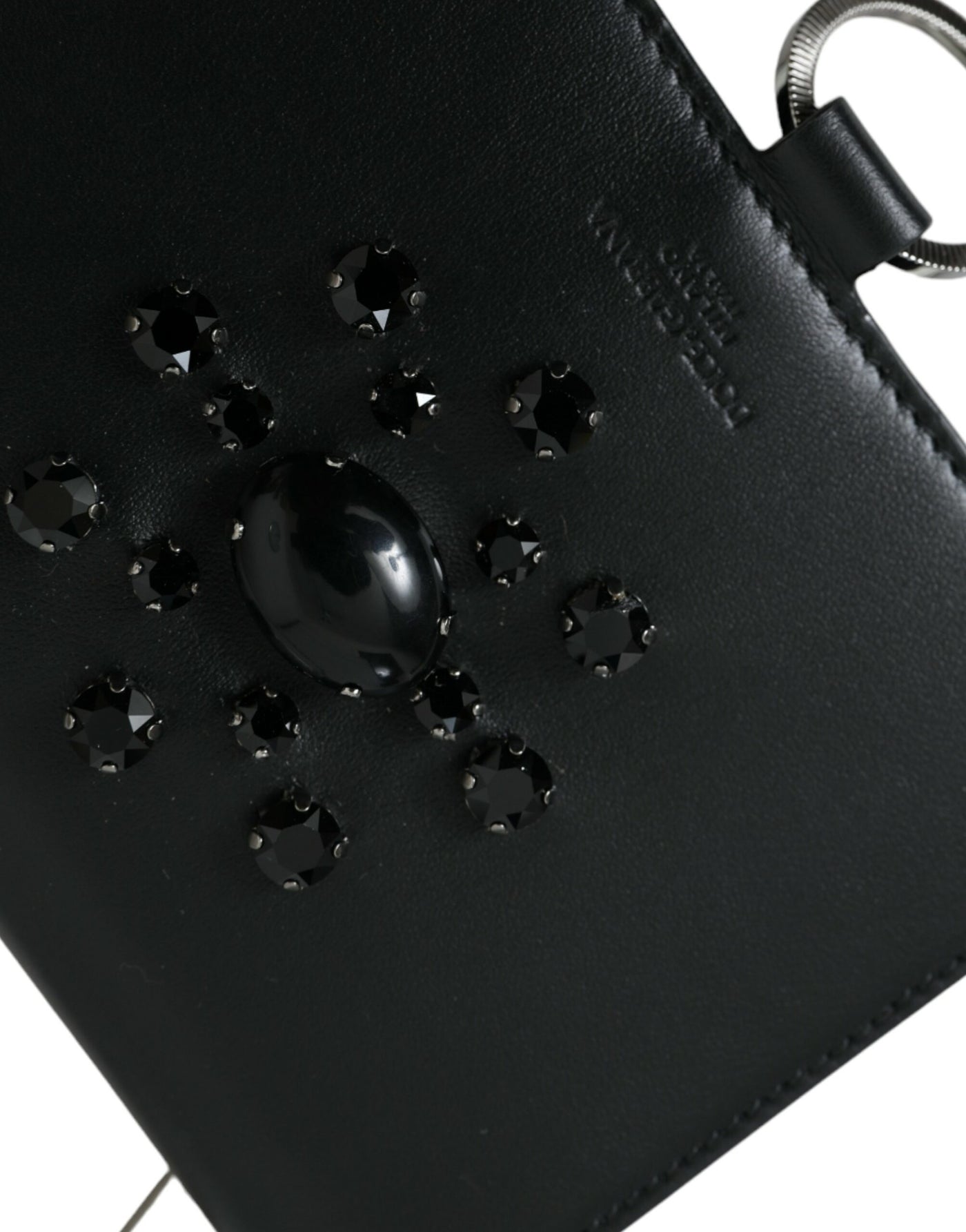 Dolce & Gabbana Schwarzes weißes Leder Crystal Embellished Cardholder Wallet
