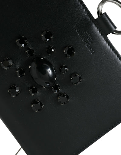 Dolce & Gabbana Schwarzes weißes Leder Crystal Embellished Cardholder Wallet