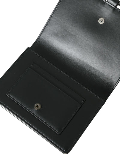 Dolce & Gabbana Schwarzes weißes Leder Crystal Embellished Cardholder Wallet
