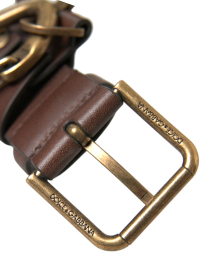Dolce & Gabbana Brauner Kalbsledergürtel mit goldener Metallschnalle