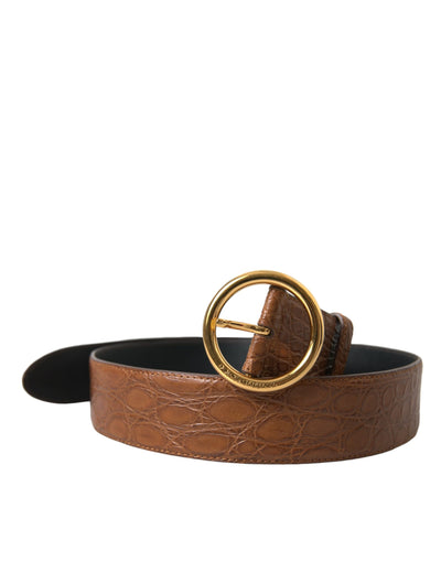 Dolce & Gabbana Brauner Exotenledergürtel mit runder Schnalle