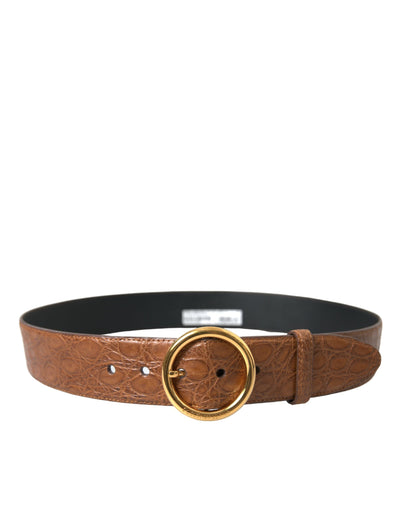 Dolce & Gabbana Brauner Exotenledergürtel mit runder Schnalle