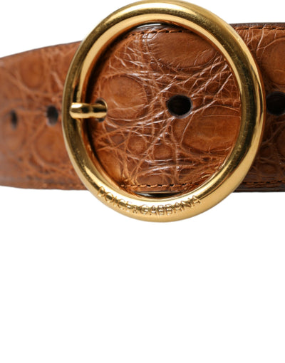 Dolce & Gabbana Brauner Exotenledergürtel mit runder Schnalle