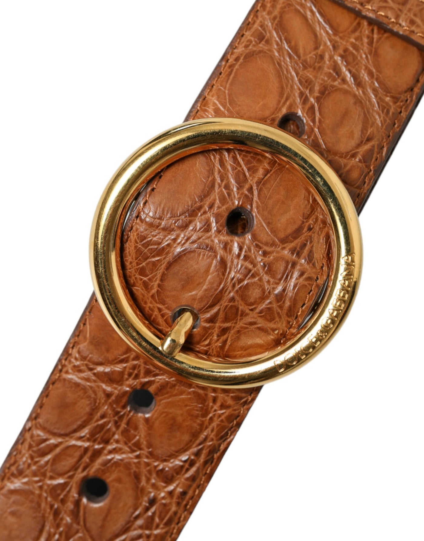 Dolce & Gabbana Brauner Exotenledergürtel mit runder Schnalle