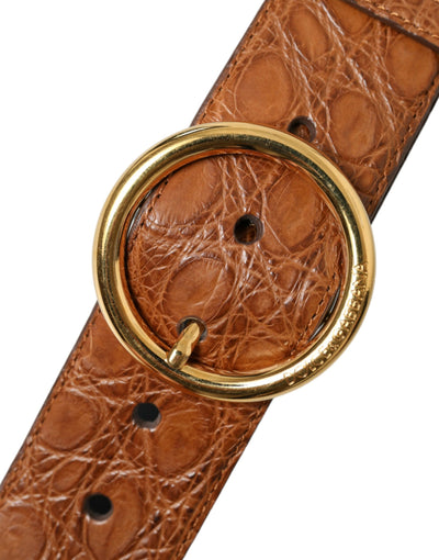 Dolce & Gabbana Brauner Exotenledergürtel mit runder Schnalle