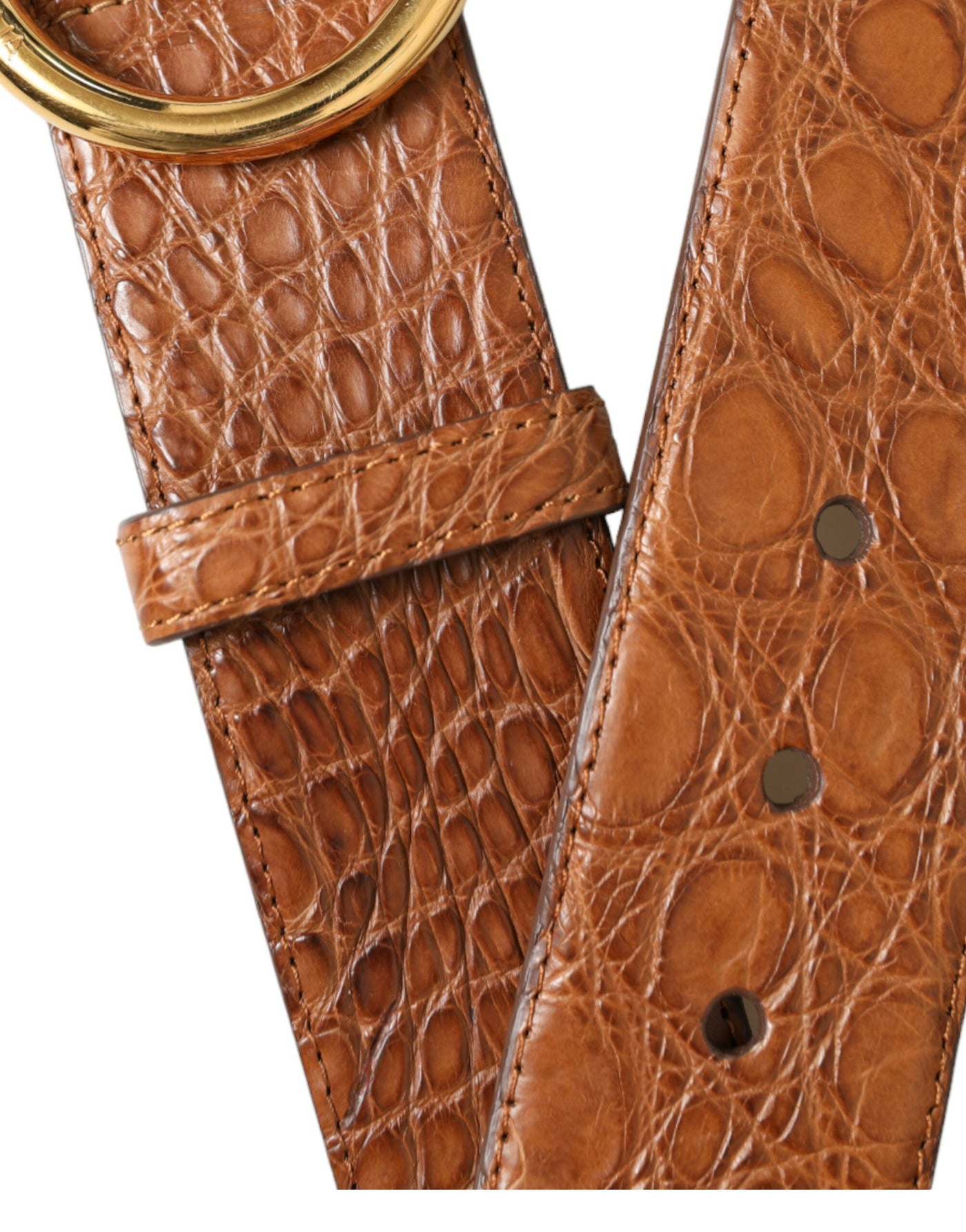 Dolce & Gabbana Brauner Exotenledergürtel mit runder Schnalle