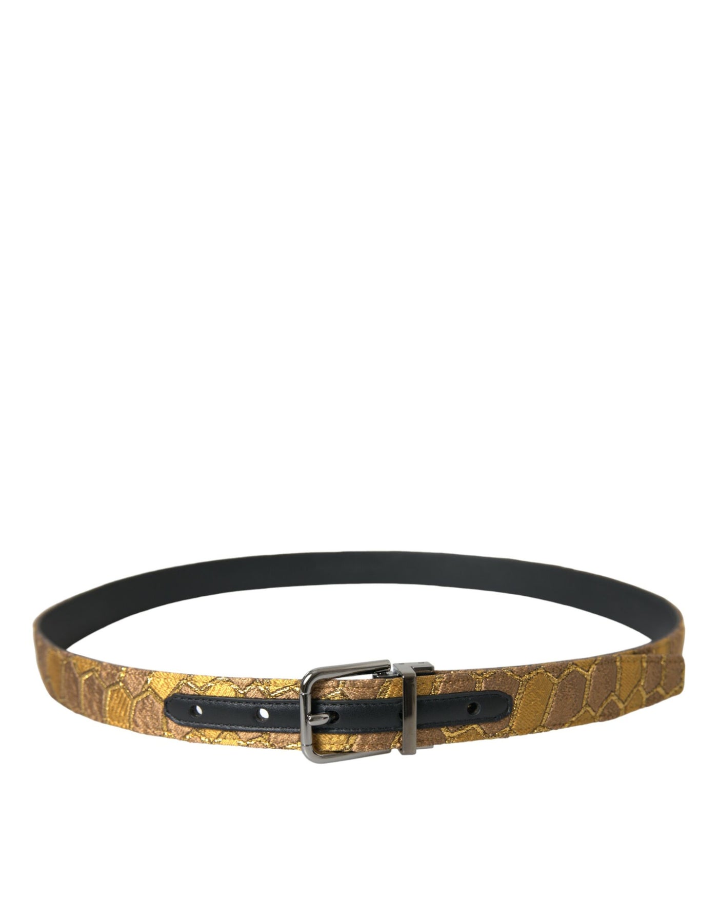 Dolce & Gabbana Goldfarbener Leder-Jacquardgürtel mit silberner Metallschnalle