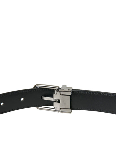 Dolce & Gabbana Schwarzer Ledergürtel mit silberner Metallschnalle