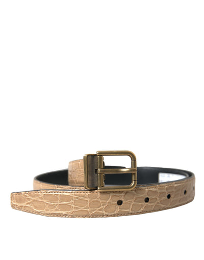 Dolce & Gabbana Beige Exotisches Leder Gold Metallschnalle Gürtel