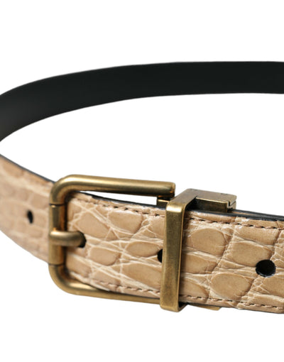 Dolce & Gabbana Beige Exotisches Leder Gold Metallschnalle Gürtel