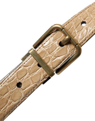 Dolce & Gabbana Beige Exotisches Leder Gold Metallschnalle Gürtel