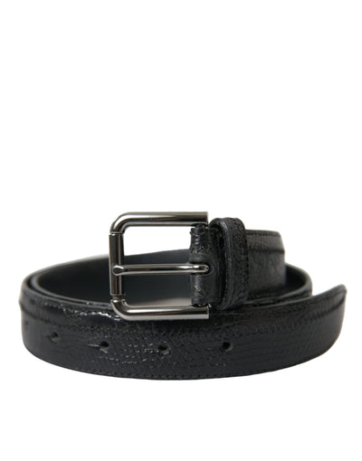 Dolce & Gabbana Schwarzes Exotenleder Silberne Metallschnalle Gürtel