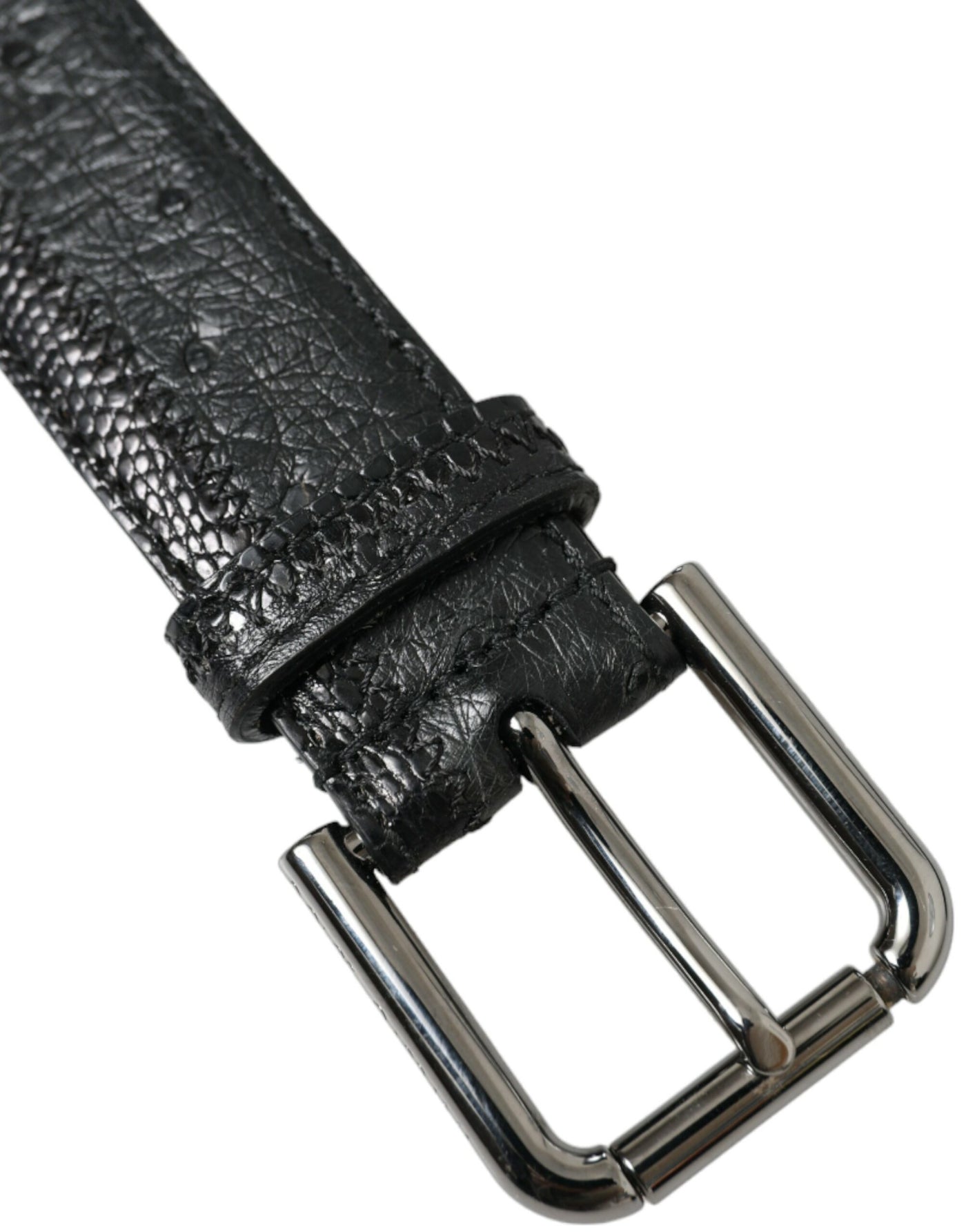 Dolce & Gabbana Schwarzes Exotenleder Silberne Metallschnalle Gürtel