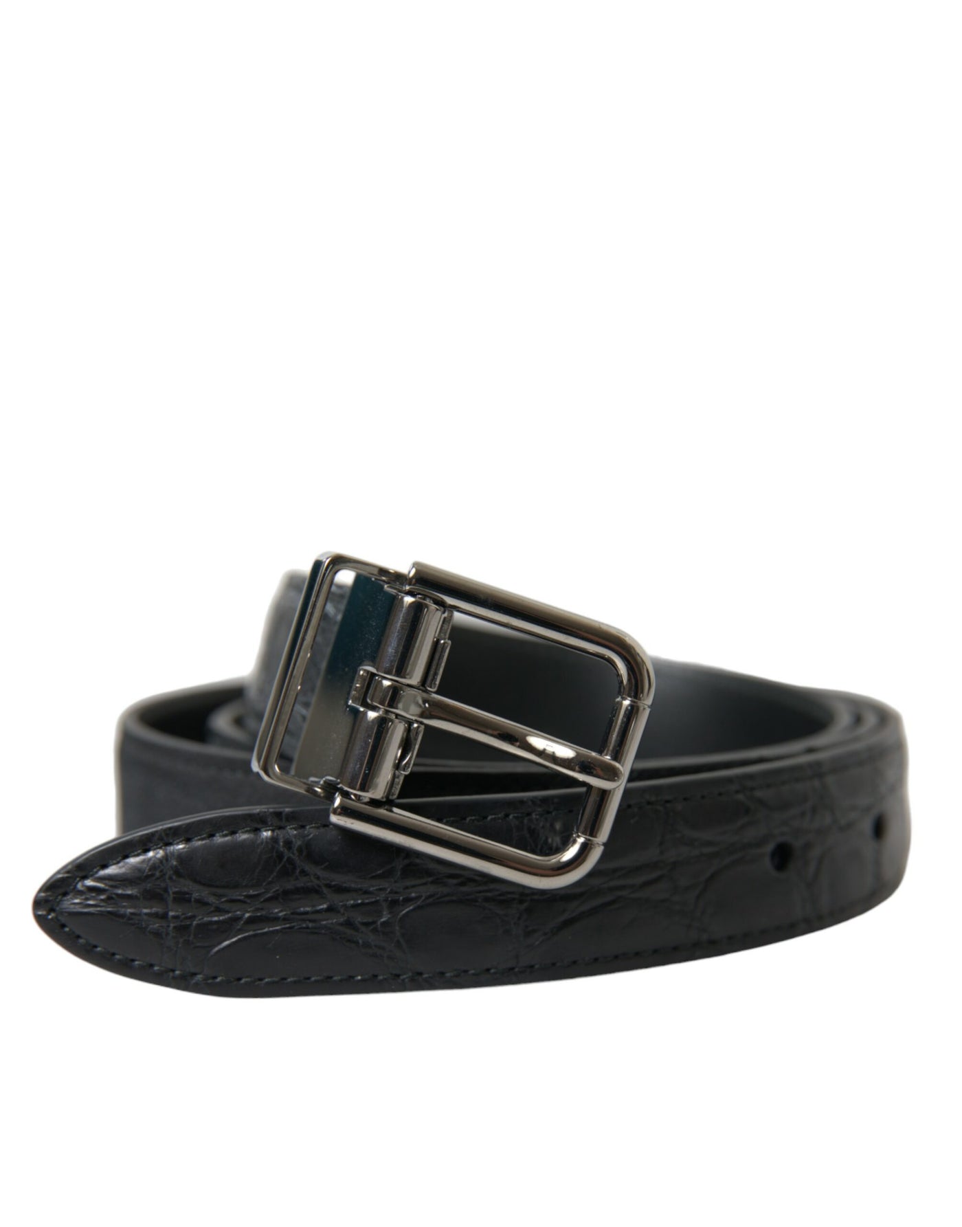 Dolce & Gabbana Schwarzer Ledergürtel mit silberner Metallschnalle