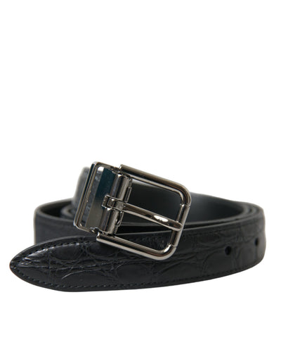 Dolce & Gabbana Schwarzer Ledergürtel mit silberner Metallschnalle