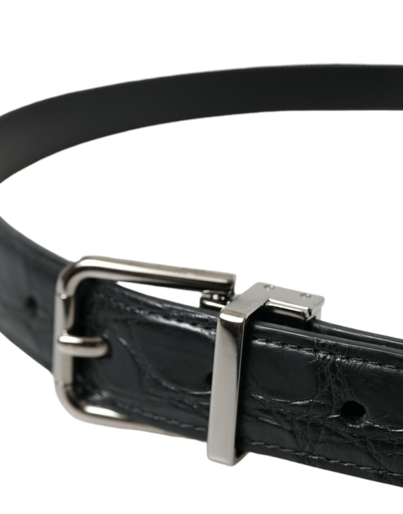 Dolce & Gabbana Schwarzer Ledergürtel mit silberner Metallschnalle