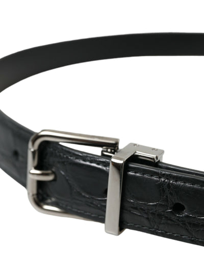 Dolce & Gabbana Schwarzer Ledergürtel mit silberner Metallschnalle