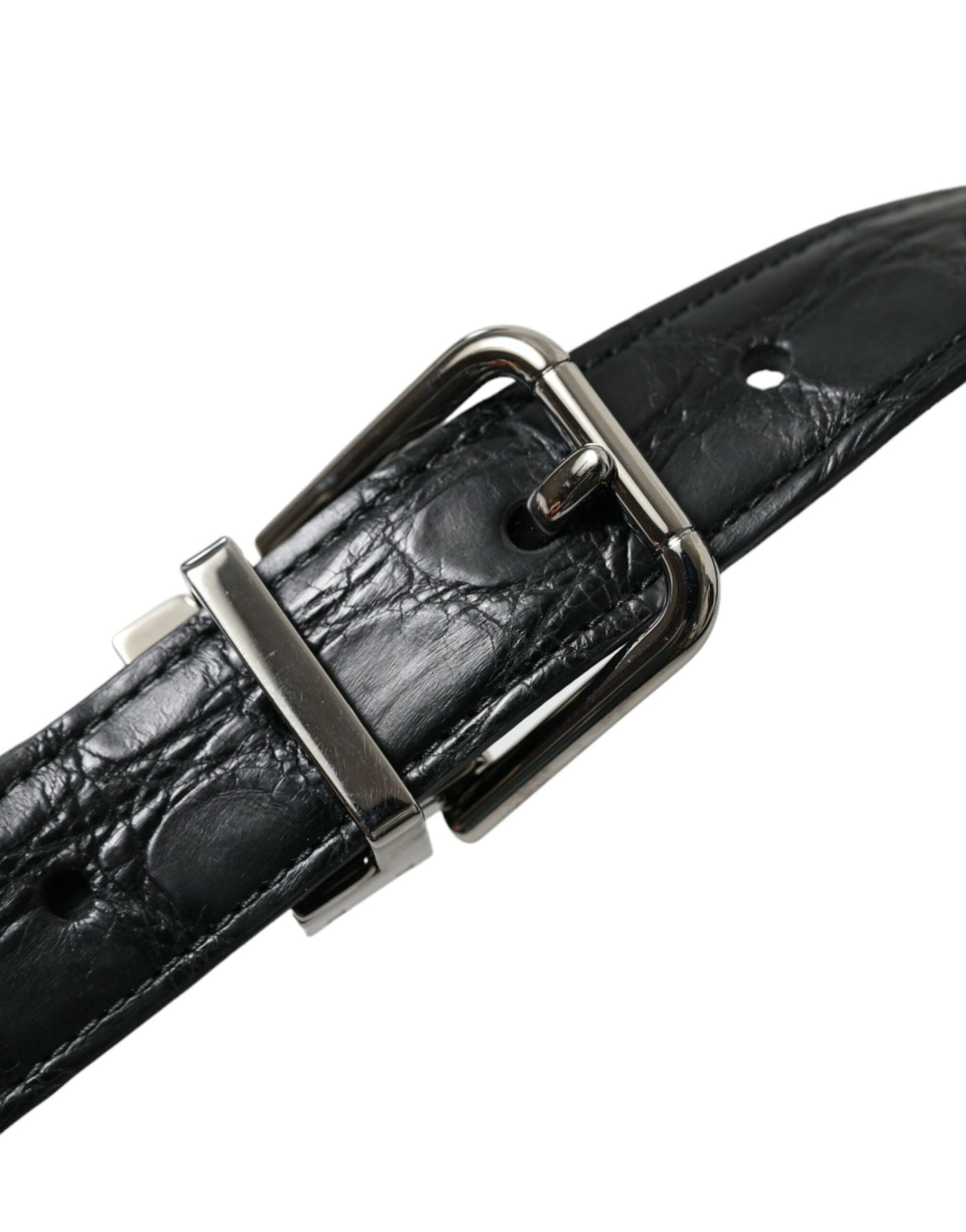 Dolce & Gabbana Schwarzer Ledergürtel mit silberner Metallschnalle