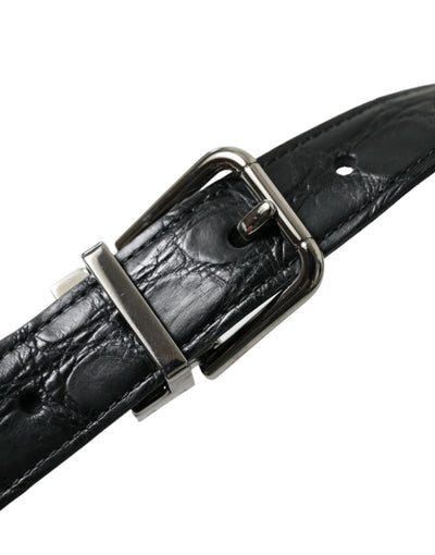 Dolce & Gabbana Schwarzer Ledergürtel mit silberner Metallschnalle