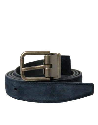 Dolce & Gabbana Blauer Wildledergürtel mit goldener Metallschnalle