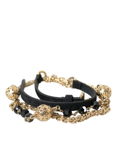 Dolce & Gabbana Schwarzer Wildleder-Goldkette-Kristall-Taillengürtel