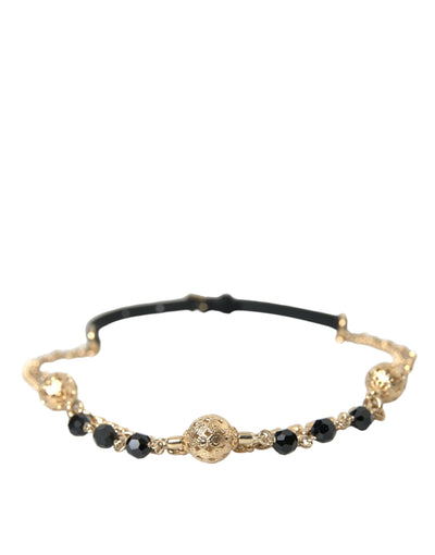 Dolce & Gabbana Schwarzer Wildleder-Goldkette-Kristall-Taillengürtel